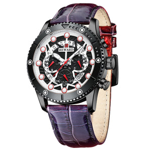 RELOJ CRONOGRAFO DE CUERO Y DE  LUJO HOMBRE