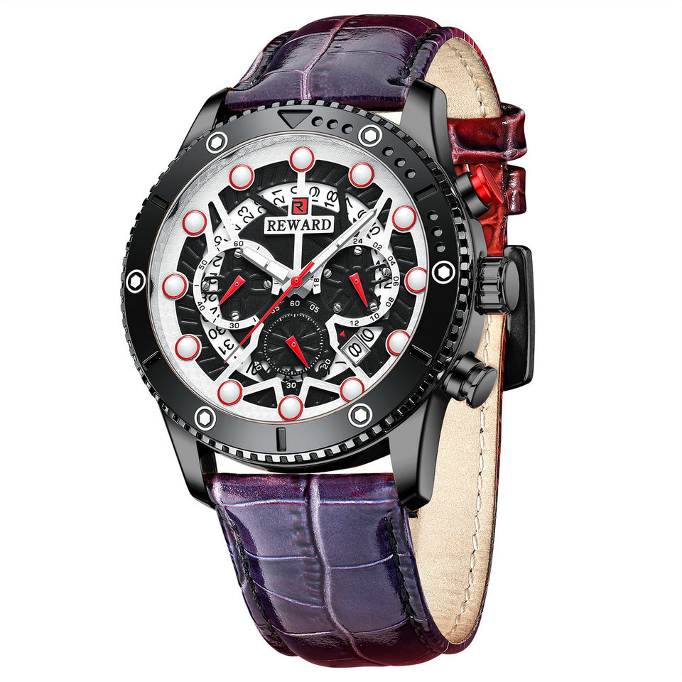 RELOJ CRONOGRAFO DE CUERO Y DE  LUJO HOMBRE
