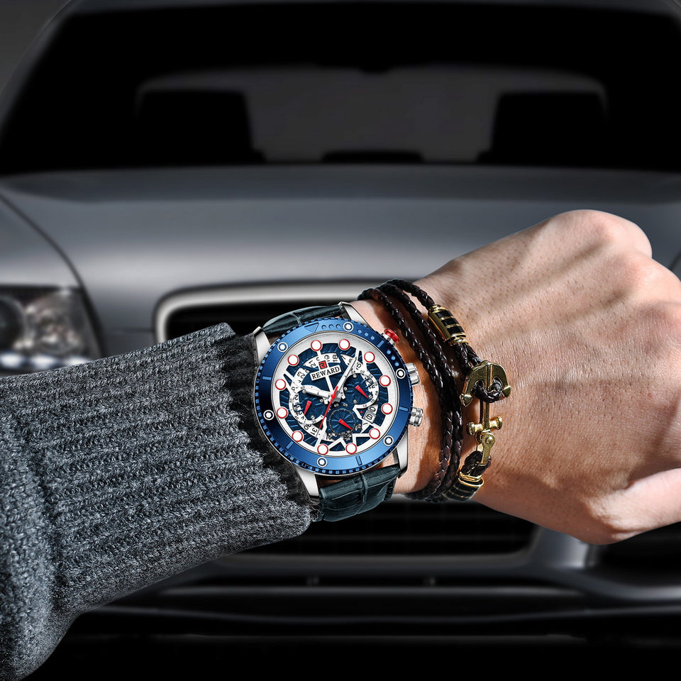 RELOJ CRONOGRAFO DE CUERO Y DE  LUJO HOMBRE