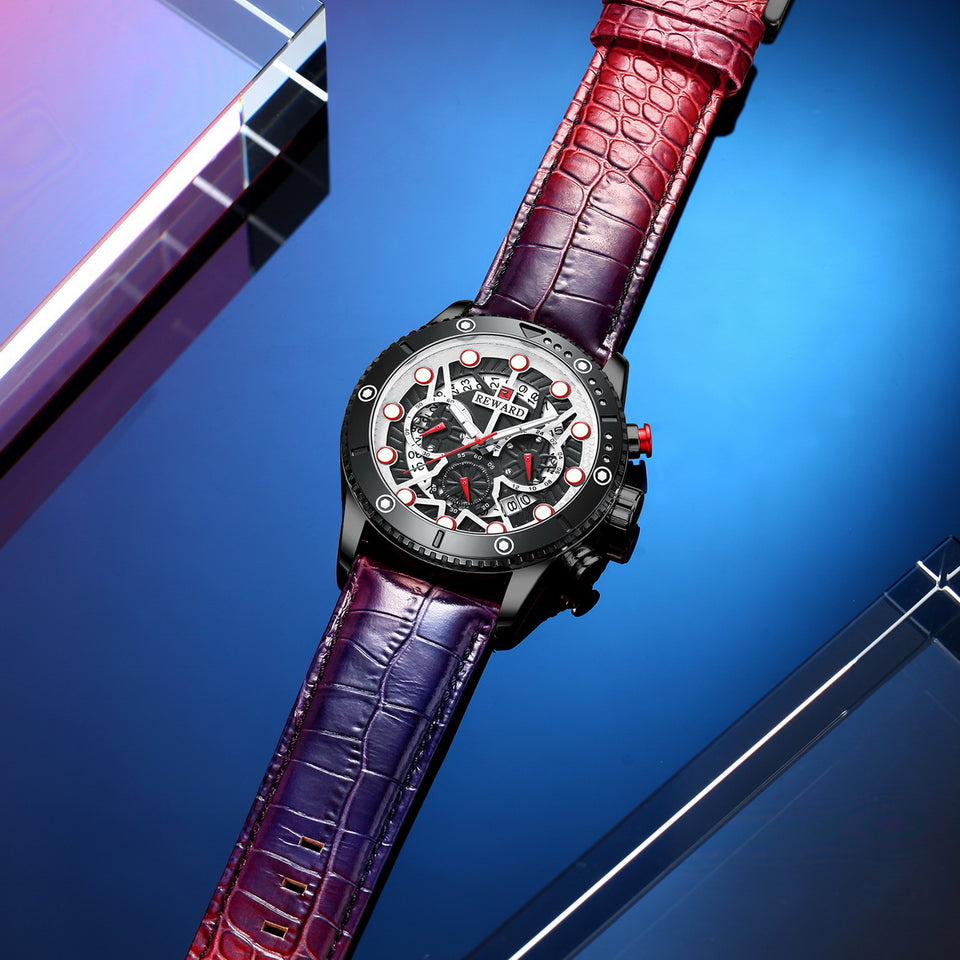 RELOJ CRONOGRAFO DE CUERO Y DE  LUJO HOMBRE