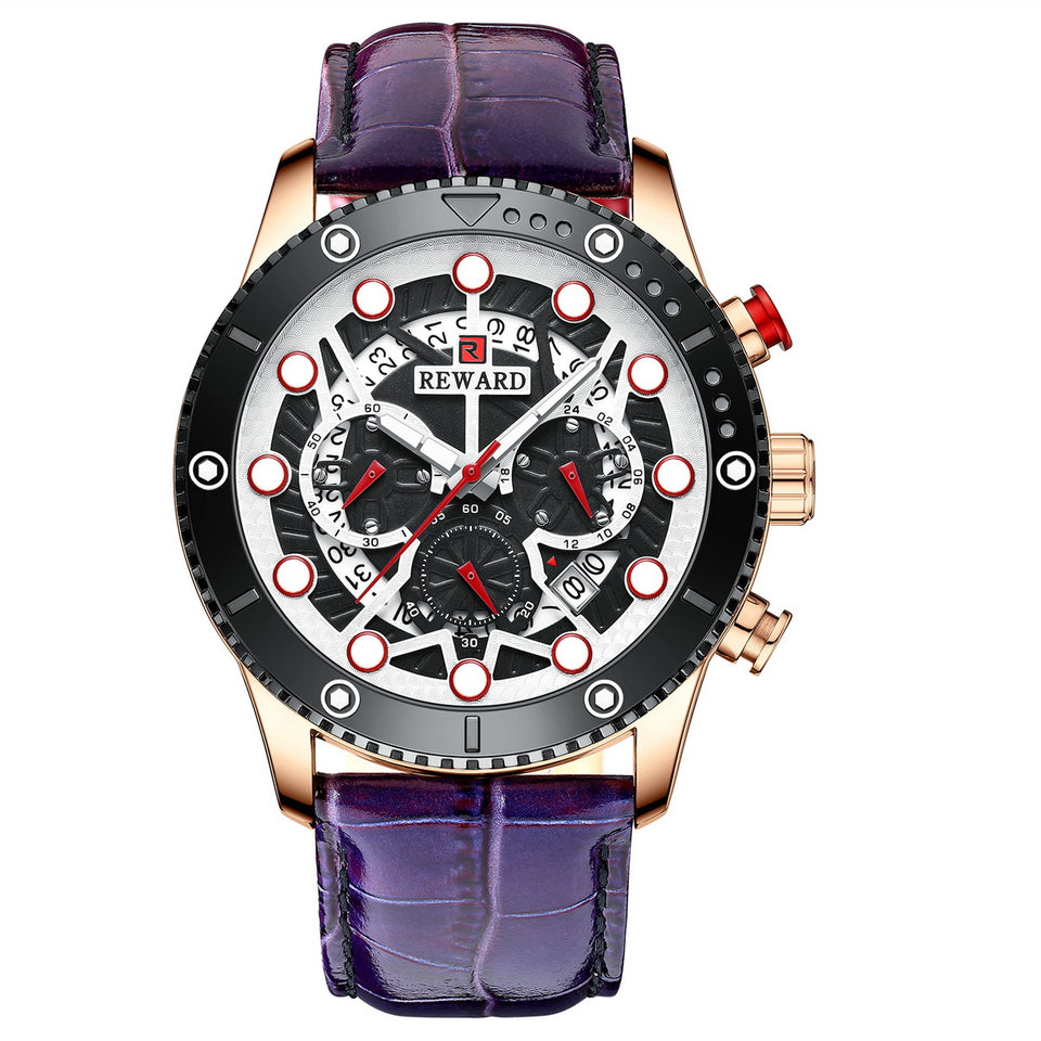 RELOJ CRONOGRAFO DE CUERO Y DE  LUJO HOMBRE
