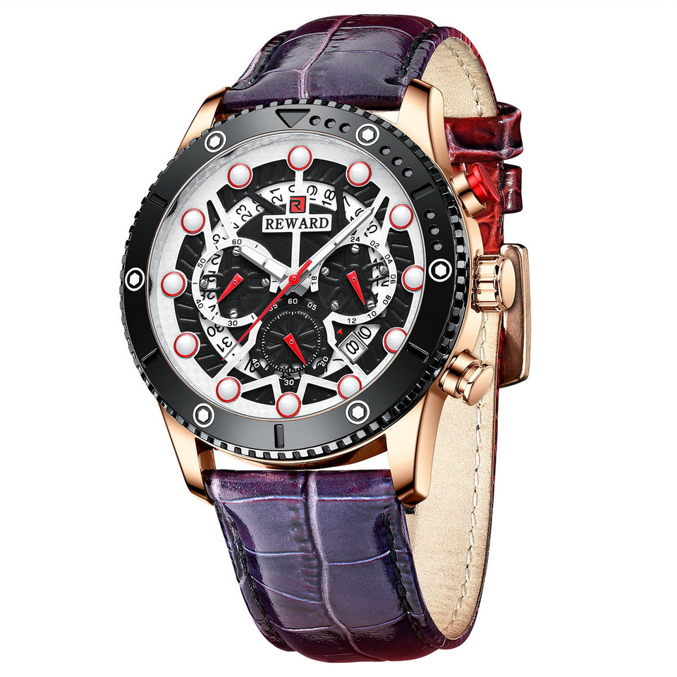 RELOJ CRONOGRAFO DE CUERO Y DE  LUJO HOMBRE