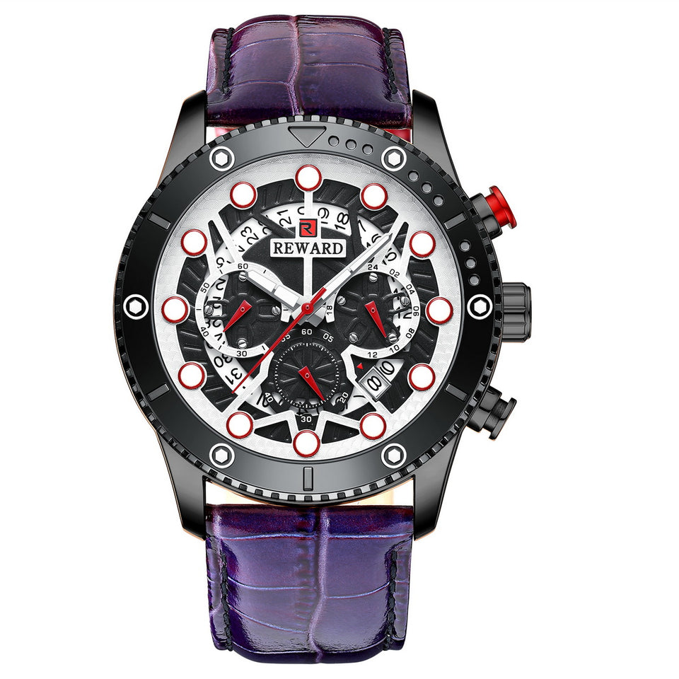 RELOJ CRONOGRAFO DE CUERO Y DE  LUJO HOMBRE