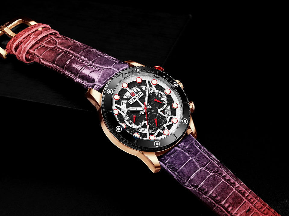 RELOJ CRONOGRAFO DE CUERO Y DE  LUJO HOMBRE