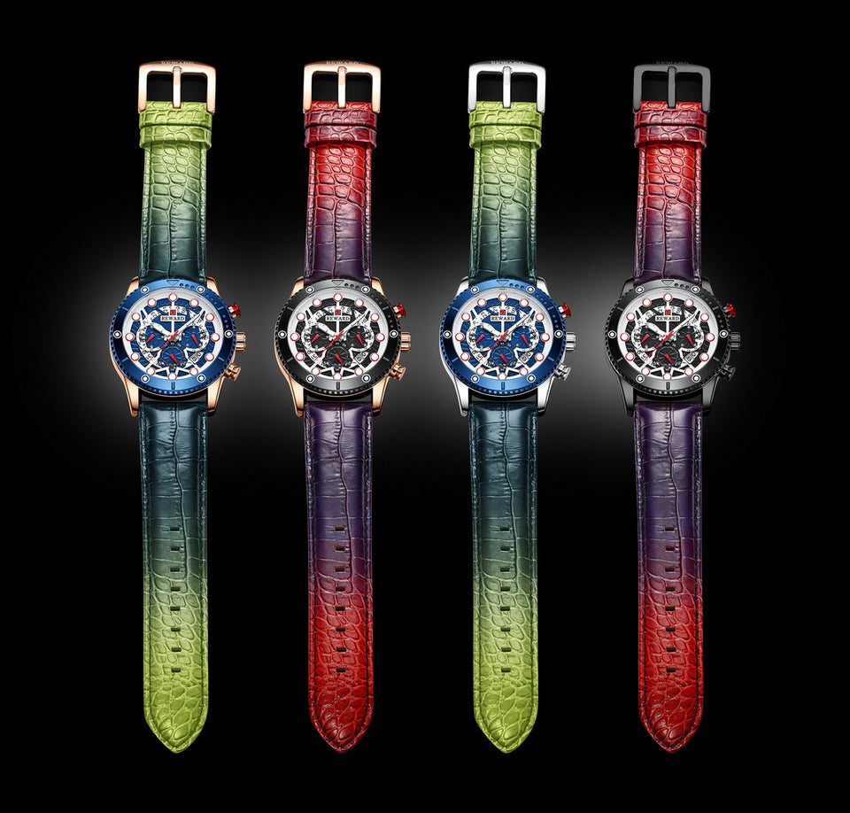 RELOJ CRONOGRAFO DE CUERO Y DE  LUJO HOMBRE