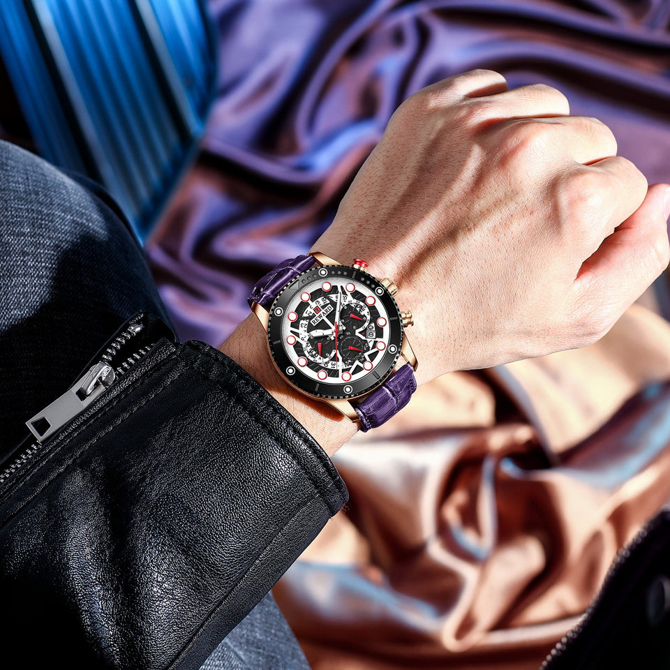 RELOJ CRONOGRAFO DE CUERO Y DE  LUJO HOMBRE