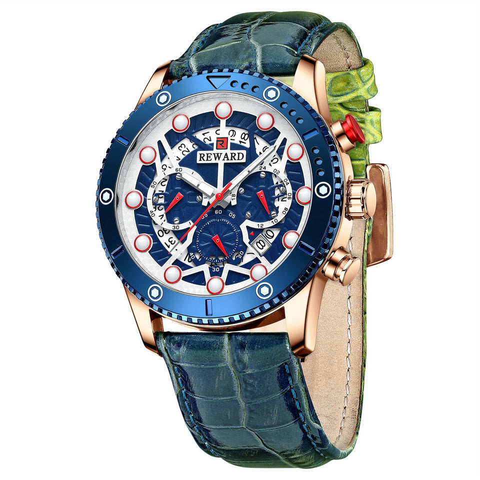 RELOJ CRONOGRAFO DE CUERO Y DE  LUJO HOMBRE
