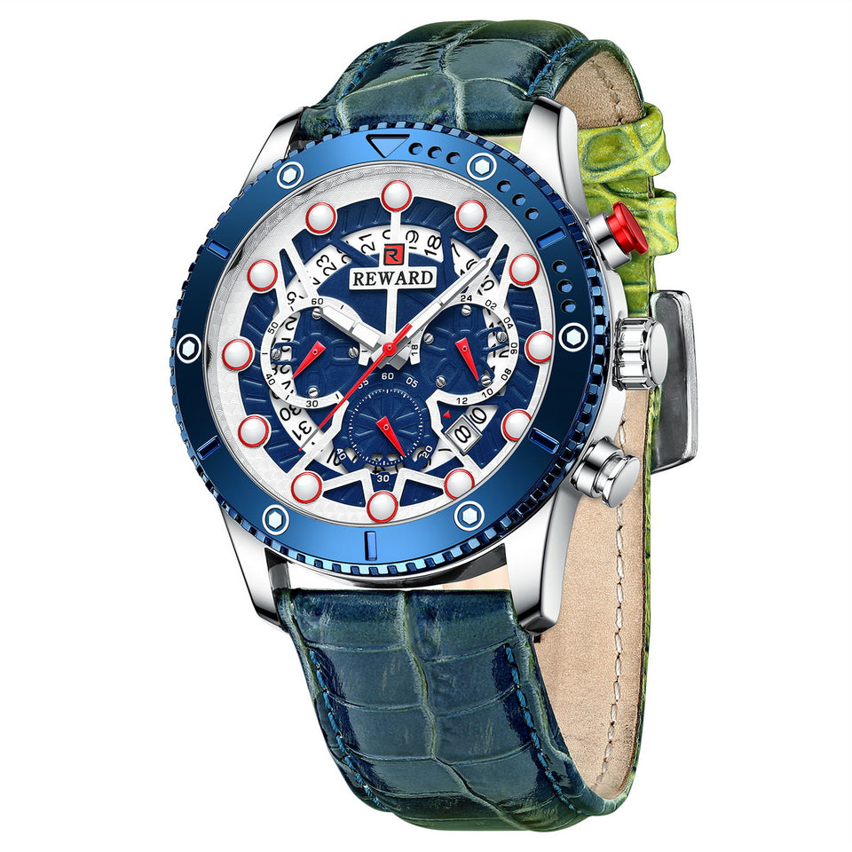 RELOJ CRONOGRAFO DE CUERO Y DE  LUJO HOMBRE