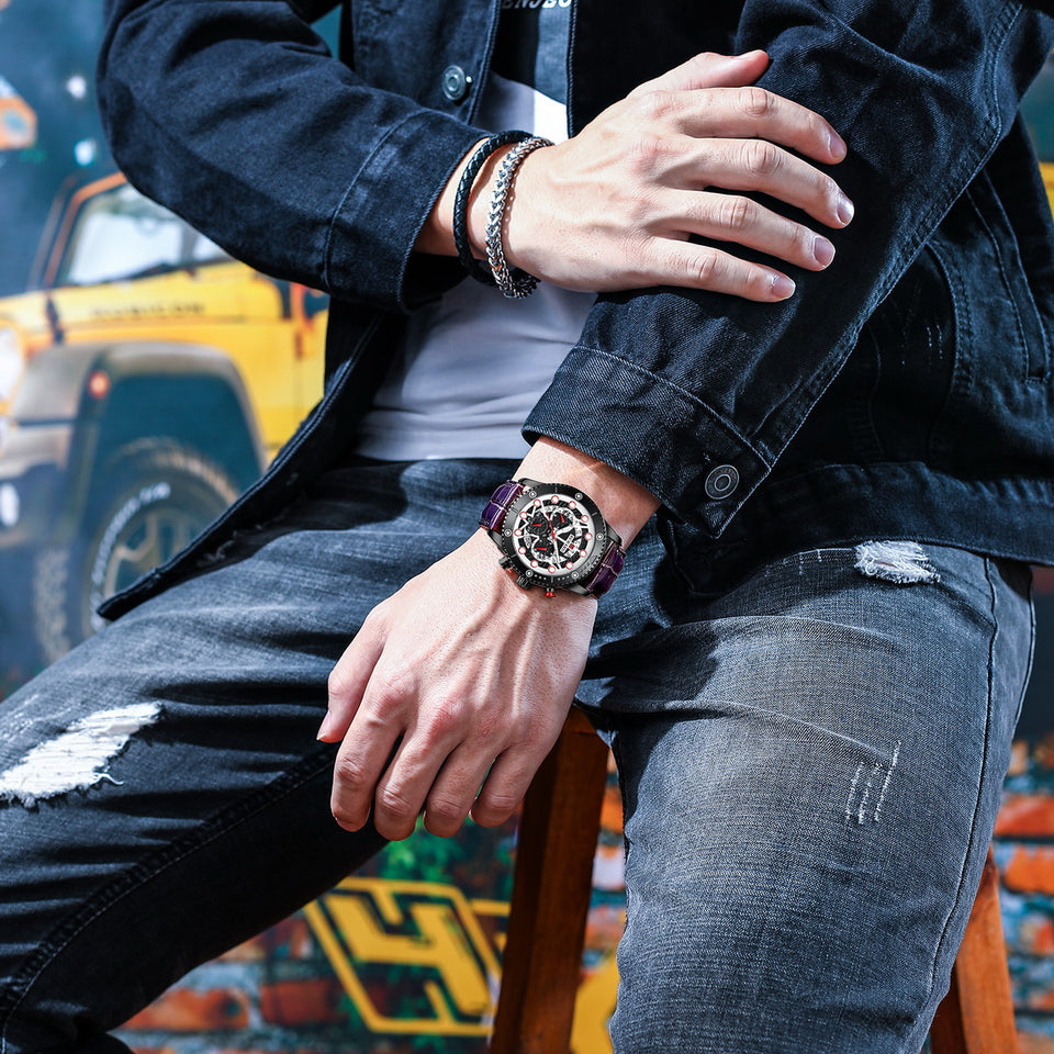RELOJ CRONOGRAFO DE CUERO Y DE  LUJO HOMBRE