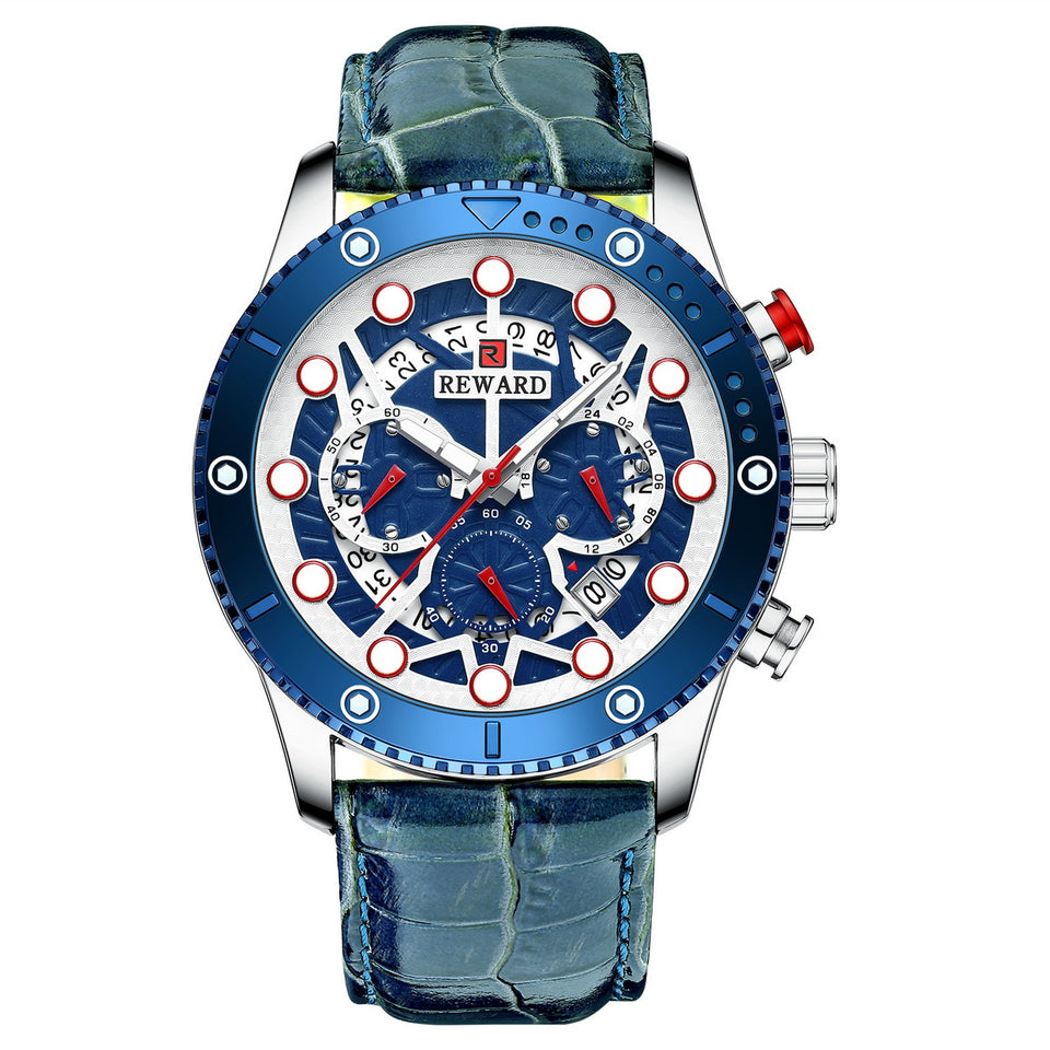 RELOJ CRONOGRAFO DE CUERO Y DE  LUJO HOMBRE