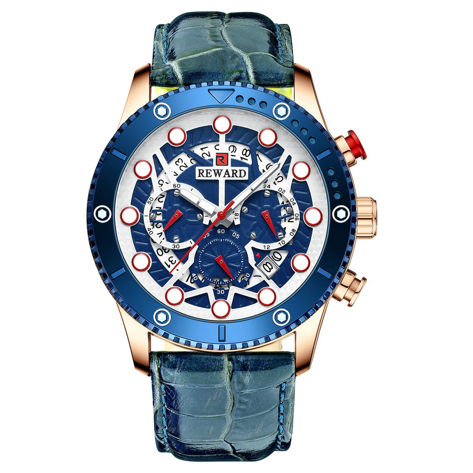 RELOJ CRONOGRAFO DE CUERO Y DE  LUJO HOMBRE