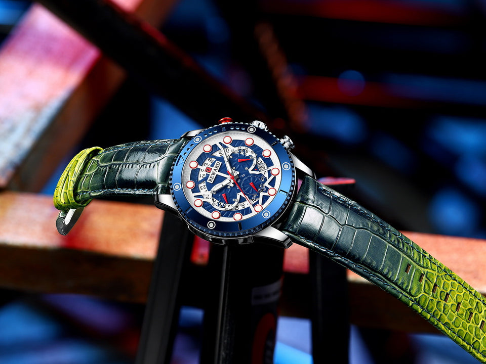 RELOJ CRONOGRAFO DE CUERO Y DE  LUJO HOMBRE